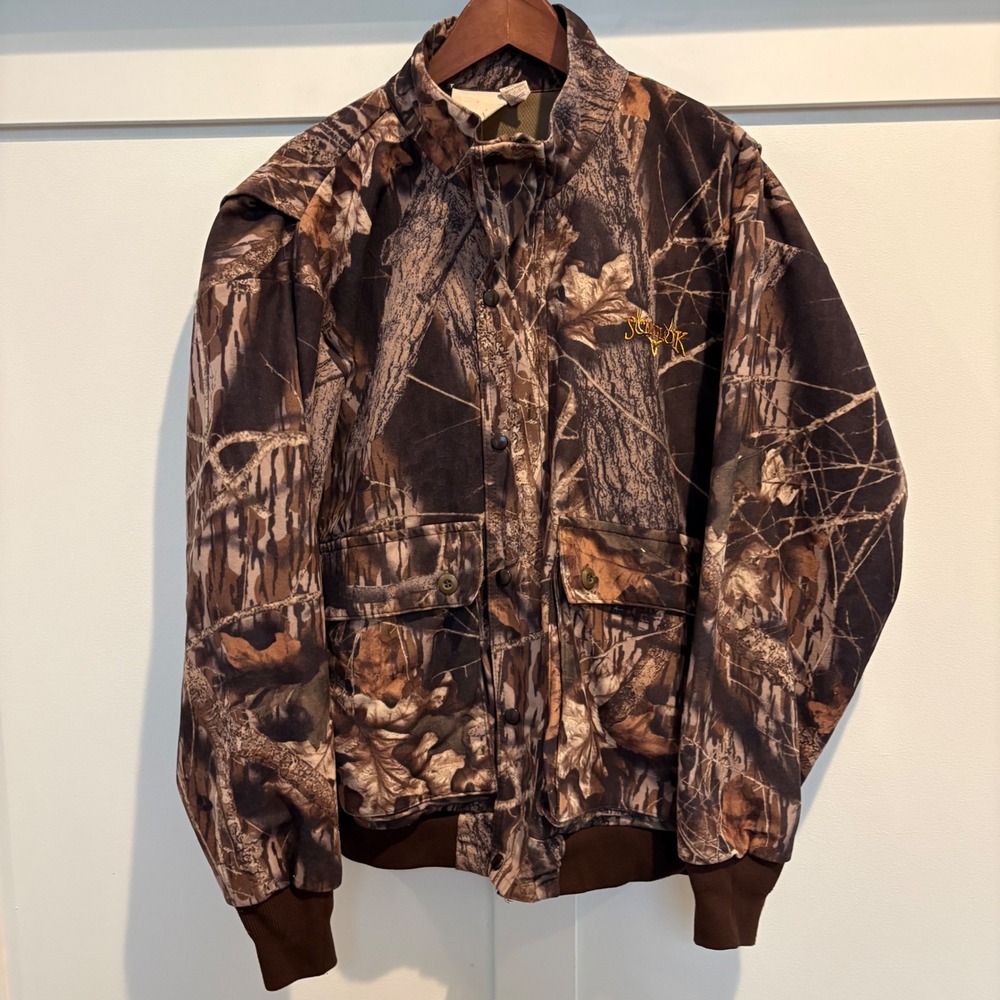 Vtg ScentLok Hunting Jacket Men‎ Large Mossy Oak Camo Full Zip Snap USA Bomber